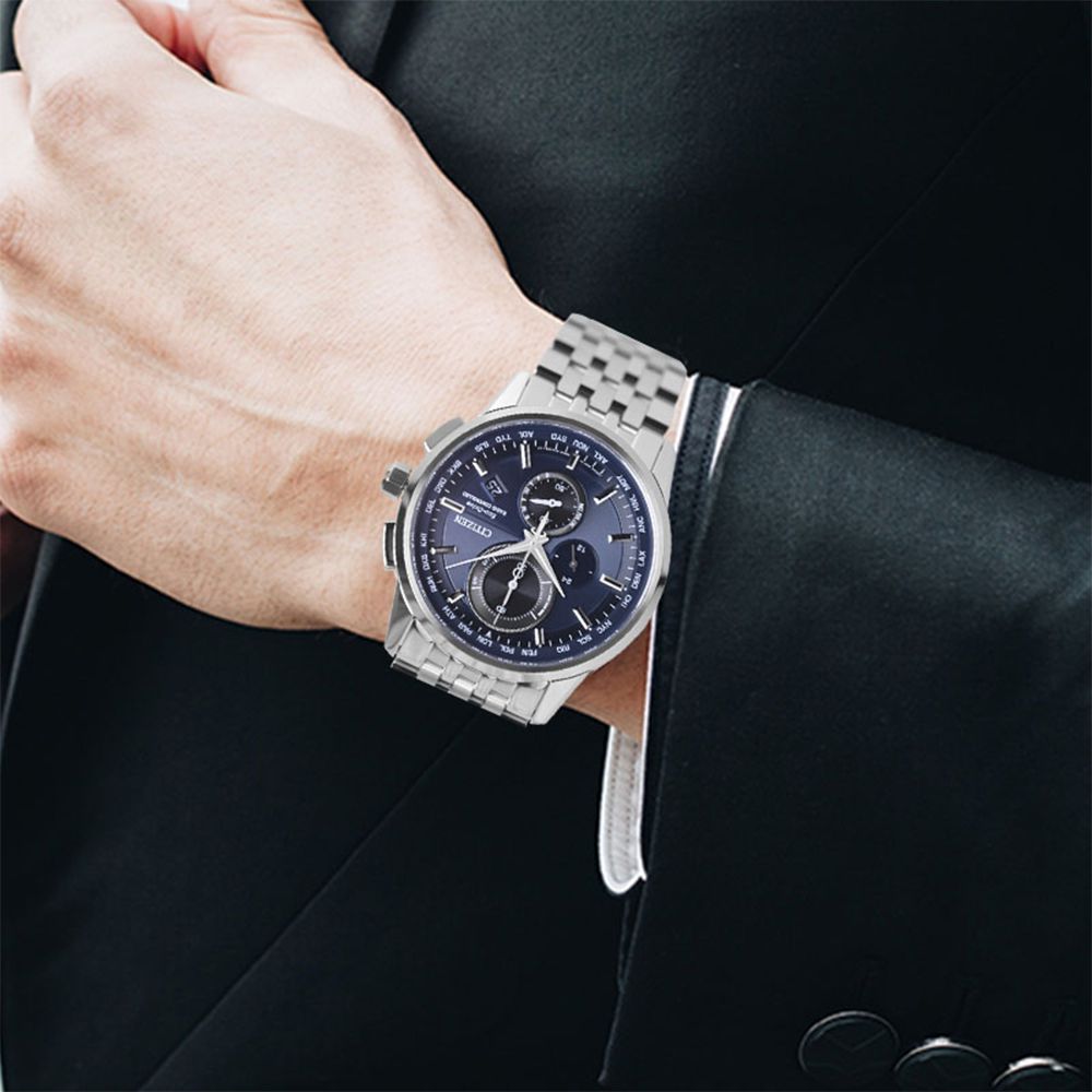 Citizen Eco-Drive AT8110-61L - Orologio Uomo Cronografo In Acciaio, Carica Solare, Quadrante Blu