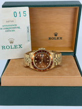 Carica l'immagine nel visualizzatore di Gallery, Rolex GMT-Master II “Eye Of The Tiger” 18K yellow gold ref. 16718 year 1991 full set