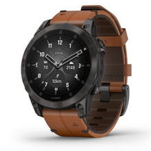 Carica l&#39;immagine nel visualizzatore di Gallery, Garmin Smartwatch Epix Sapphire - Black TItanium con cinturino in pelle Chestnut
