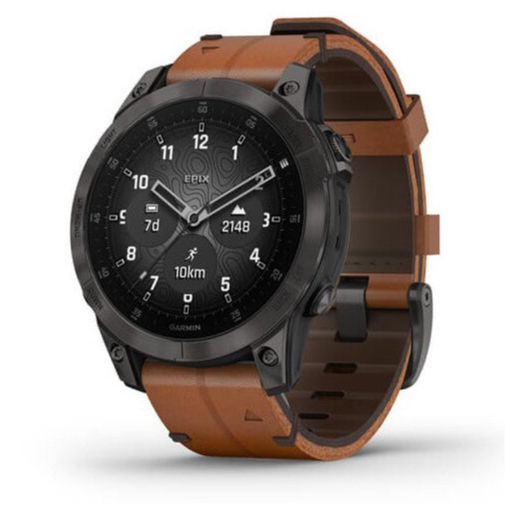 Garmin Smartwatch Epix Sapphire - Black TItanium con cinturino in pelle Chestnut