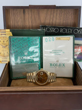 Carica l'immagine nel visualizzatore di Gallery, Rolex Day-Date 18K yellow gold wood dial ref. 18038 year 1984 full set

