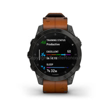 Carica l&#39;immagine nel visualizzatore di Gallery, Garmin Smartwatch Epix Sapphire - Black TItanium con cinturino in pelle Chestnut
