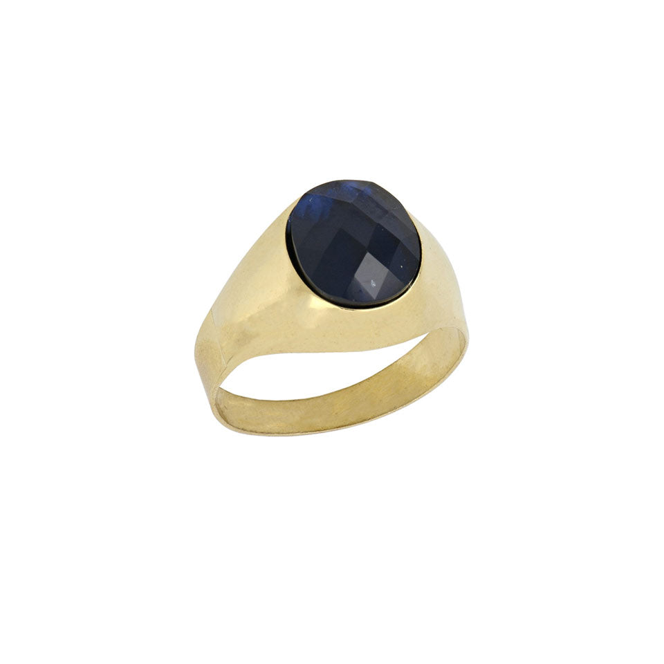 Anello in oro giallo massiccio 14kt a fascia ovale zaffiro naturale Anello in oro giallo massiccio 14kt a fascia ovale zaffiro naturale