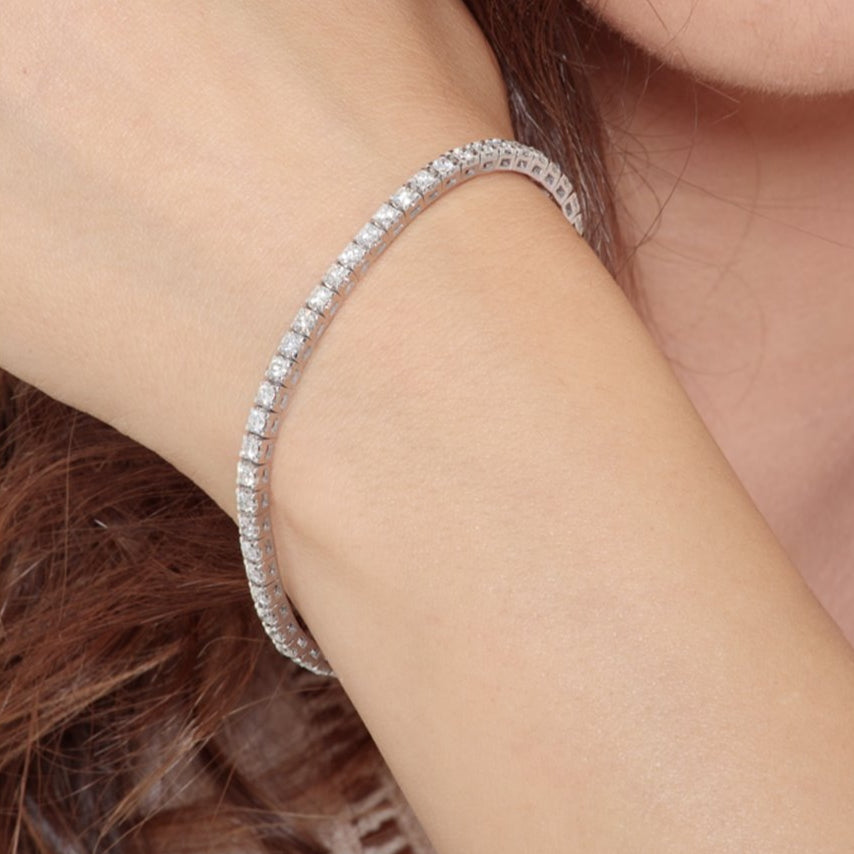 Bracciale Tennis Donna In Argento 925 Placcato Oro Bianco Con Zirconi 2mm - Eleganza Italiana
