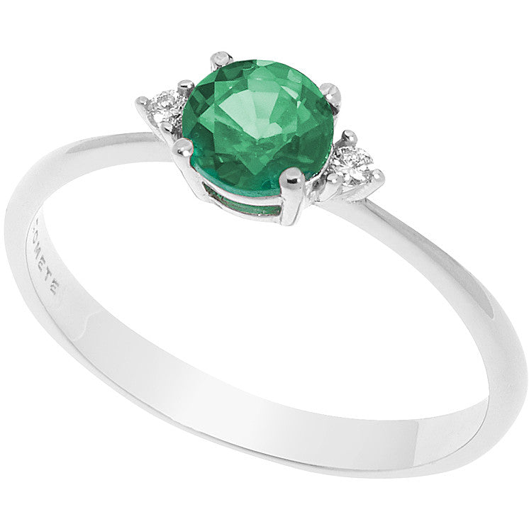 Anello COMETE in oro bianco, diamanti e Smeraldo