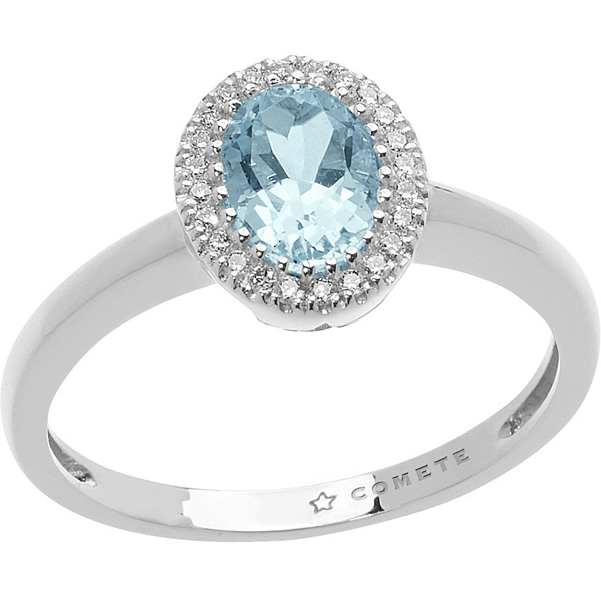 Anello COMETE in oro bianco, diamanti e acqua marina